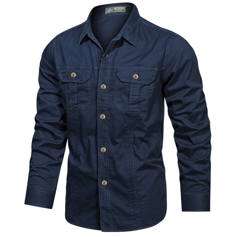 Men's long-sleeved cotton shirt with chest pockets and fitted cut Mune Fashion