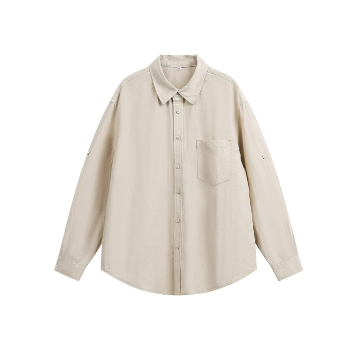 Unisex Oversize shirt jacket made of lightweight linen blend with Kent collar and patch chest pocket Mune Fashion