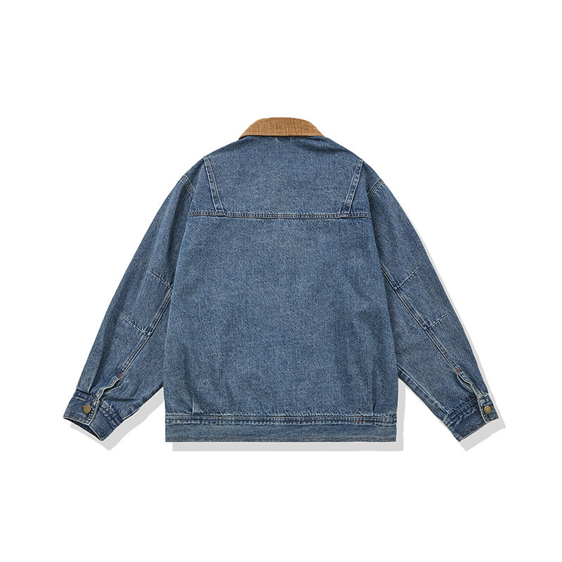 Men's Boxy Denim Blouson Jacket with Cord Collar and Multi-Function Flap Pockets Mune Fashion