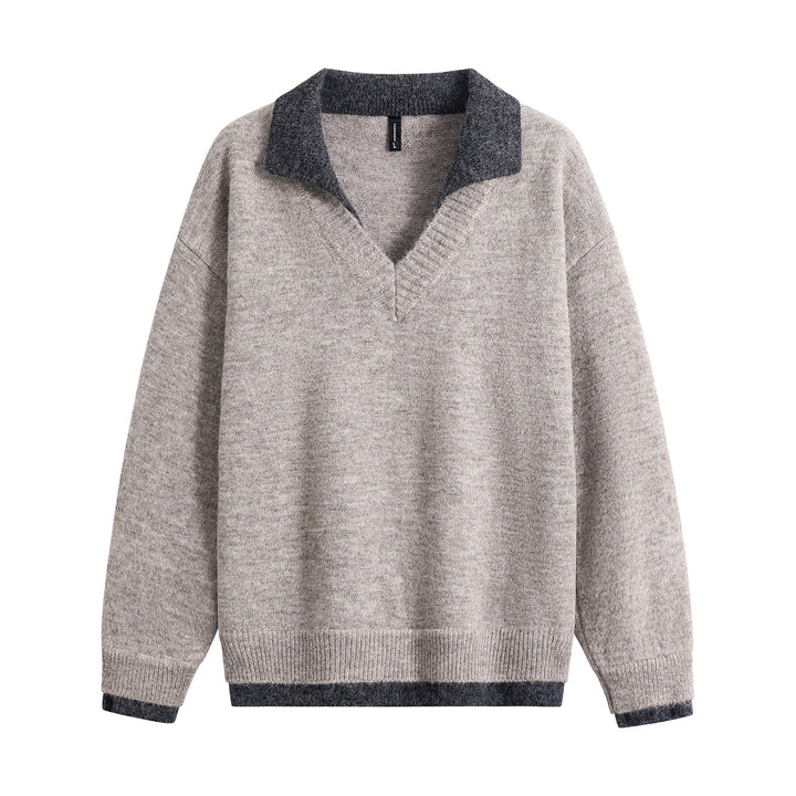 Men's Oversized Sweater with Contrasting Collar, V-Neck and Soft Fleece Lining Mune Fashion