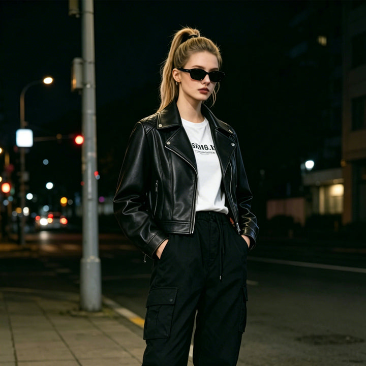 Women's Noble Biker Jacket with Quilted Design Mune Fashion