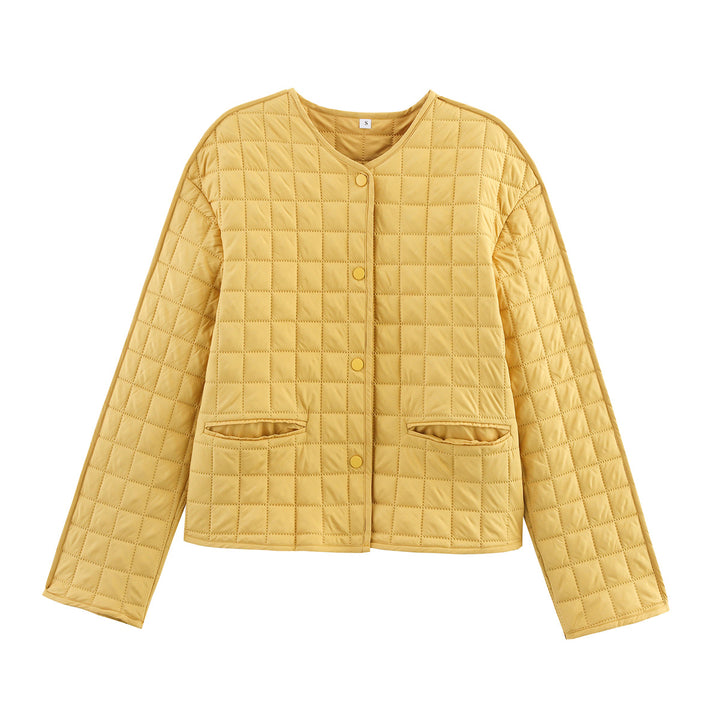 Women’s quilted jacket with round neckline, light padding and piped pockets Mune Fashion