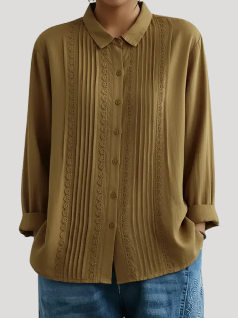 Ladies Elegant Blouse with Fine Pleats and Lace Trim