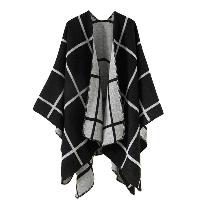 Women's Reversible Oversize Cloak with Large Check Pattern and Open Front Mune Fashion