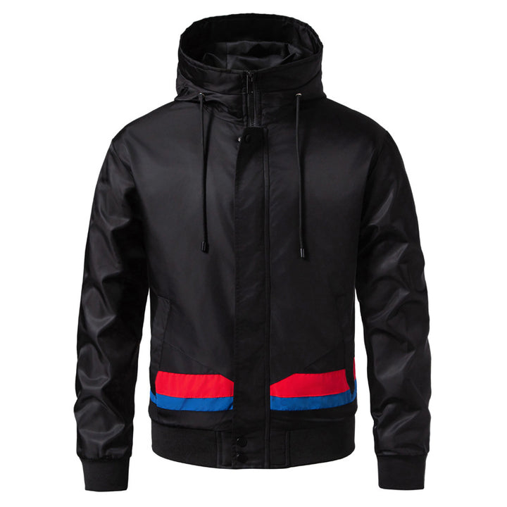Men's hooded bomber jacket in an urban retro look with contrast stripes, wind-resistant exterior, and ribbed cuffs Mune Fashion
