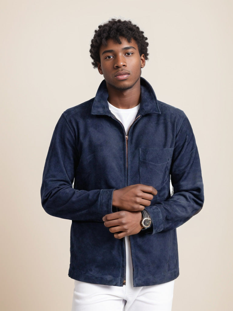 Men's suede leather jacket with stand-up collar and chest pocket Mune Fashion