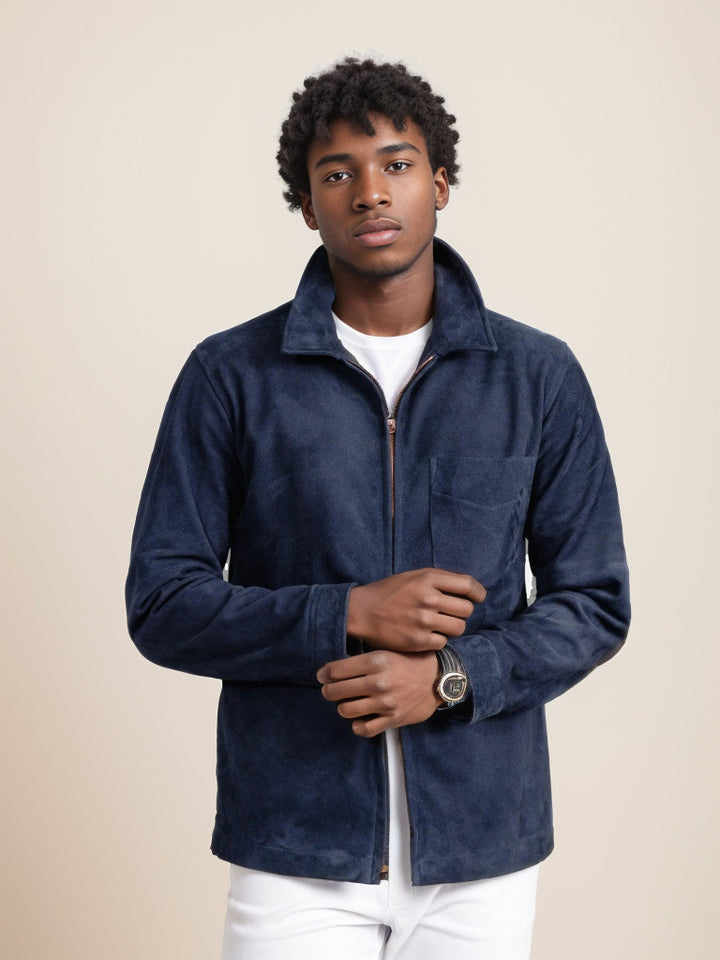 Men's suede leather jacket with stand-up collar and chest pocket Mune Fashion
