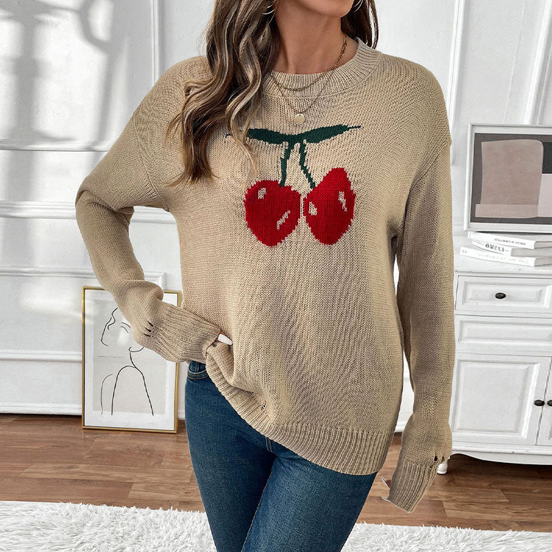 Women Casual Sweater with Cherry Applications Mune Fashion