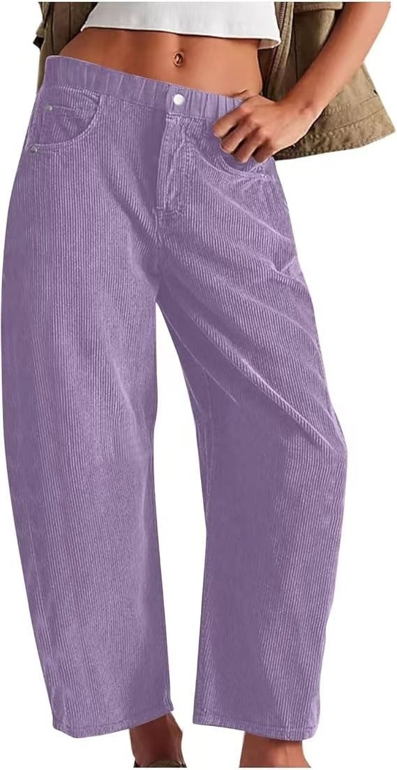 Women Wide Cord Pants with High Waist, Cropped Leg and Side Pockets Mune Fashion