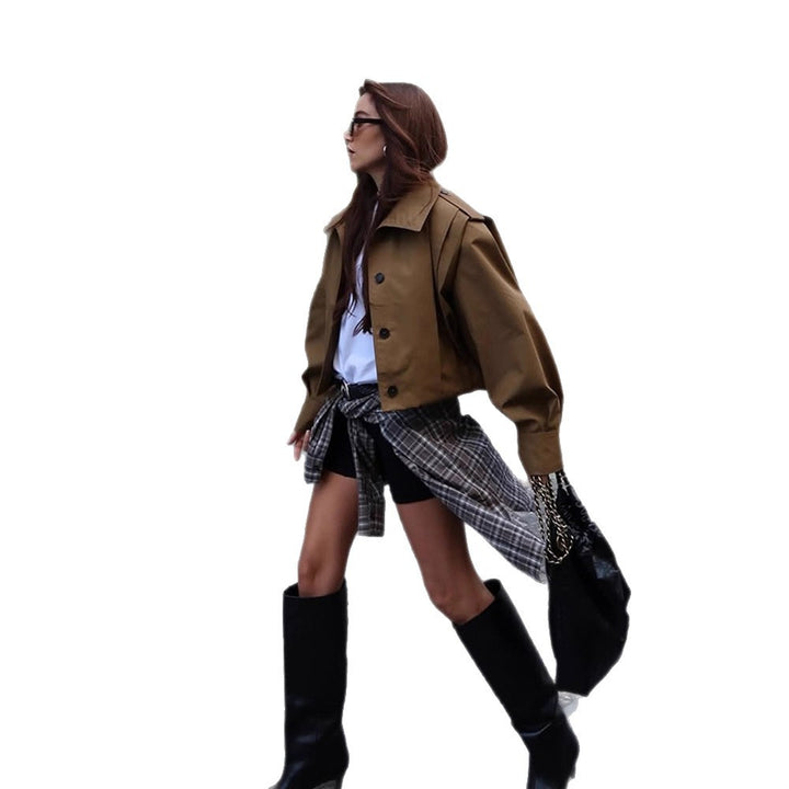 Women Cropped Trench Coat with boxy silhouette, epaulettes and pleat details Mune Fashion