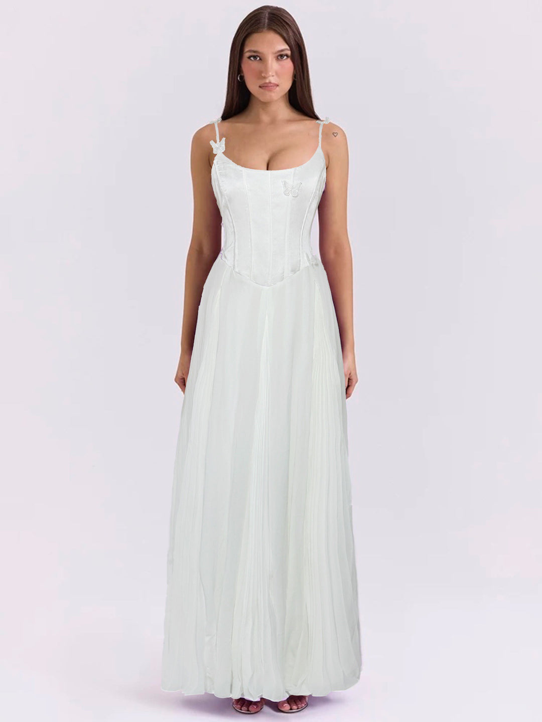 Women's bodycon corset maxi dress with butterfly straps and pleated chiffon skirt Mune Fashion