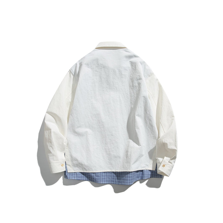 Men's Boxy Overshirt in Layer Look with checked inner lining, breast pocket and wooden buttons Mune Fashion