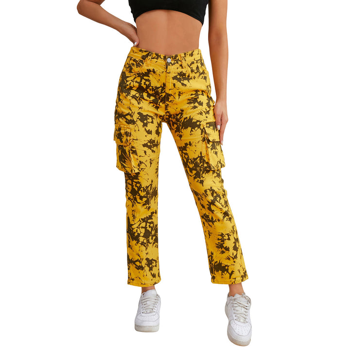 Women's cargo pants with tie-dye pattern, high waist and patch pockets Mune Fashion