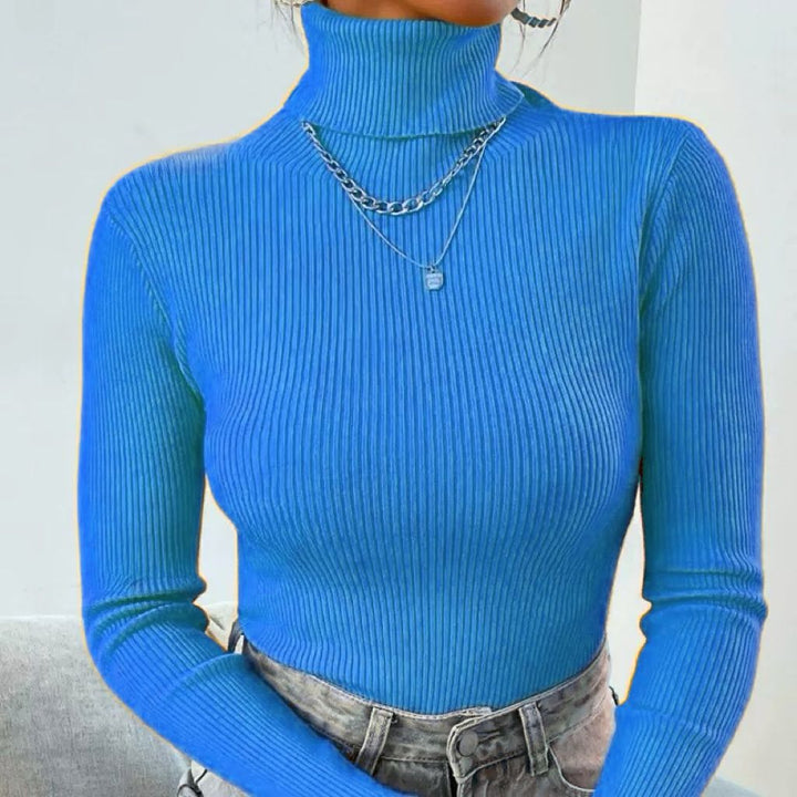 Women's Elegant Turtleneck Sweater with Fine Ribbed Texture Mune
