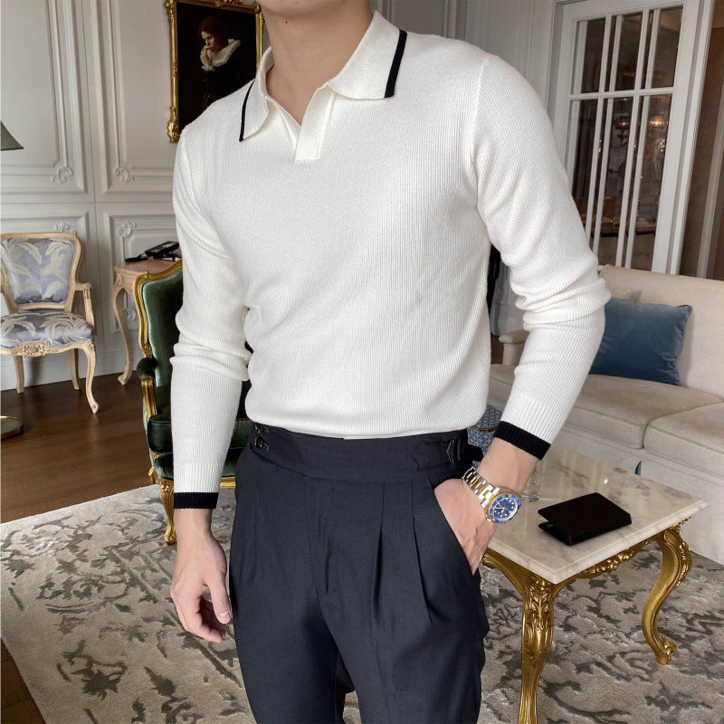 Men's Fashion Knit Sweater with Polo Collar Mune Fashion