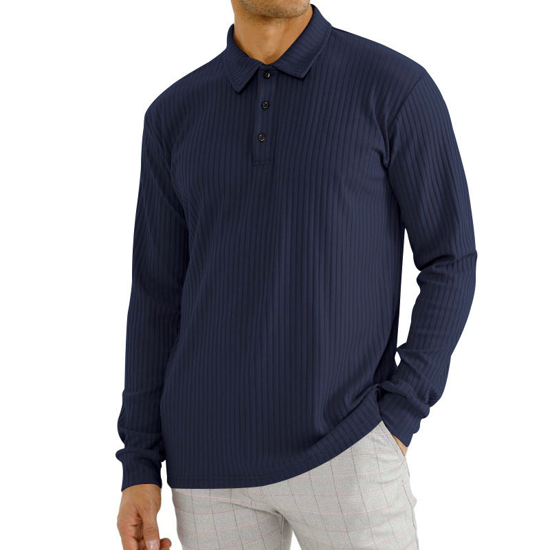 Men's nano ribbed long sleeve polo shirt with fine ribbed texture, classic collar, and elastic hem Mune Fashion