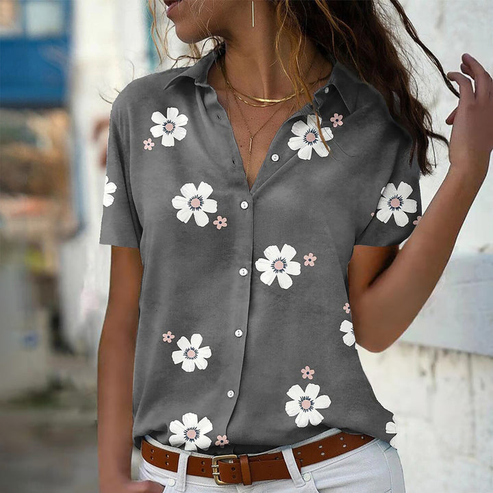 Women's blouse shirt with flower print, shirt collar and loose fit Mune Fashion
