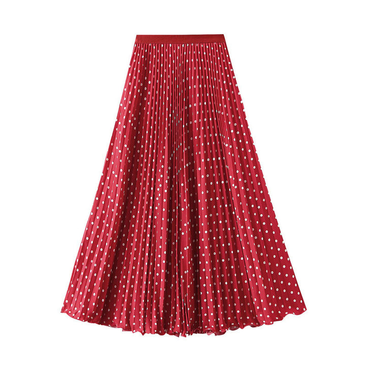 Women's pleated circle midi skirt in retro polka dot design with elastic comfort waistband Mune Fashion