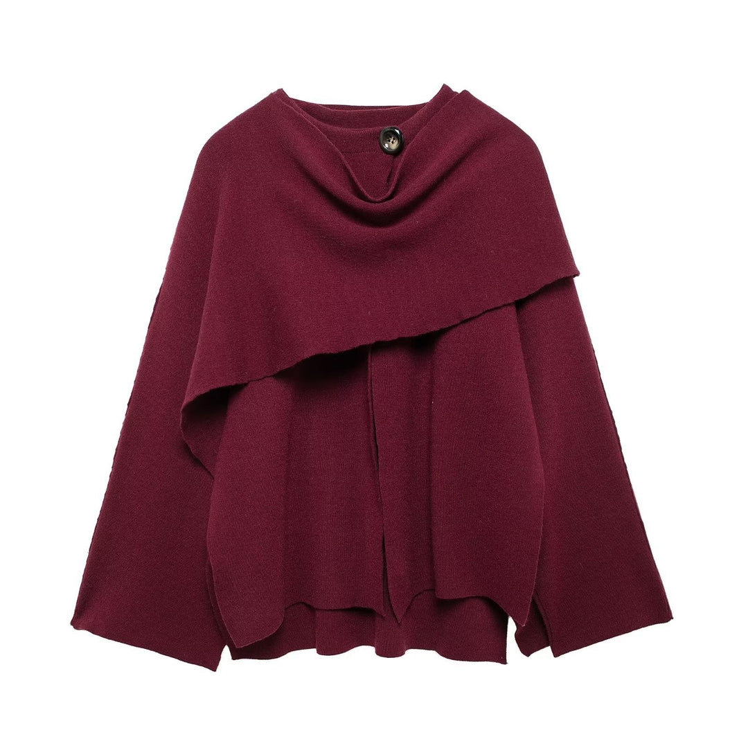 Women Asymmetrical Wool Blend Cape with Waterfall Collar and Loose Fall Mune Fashion