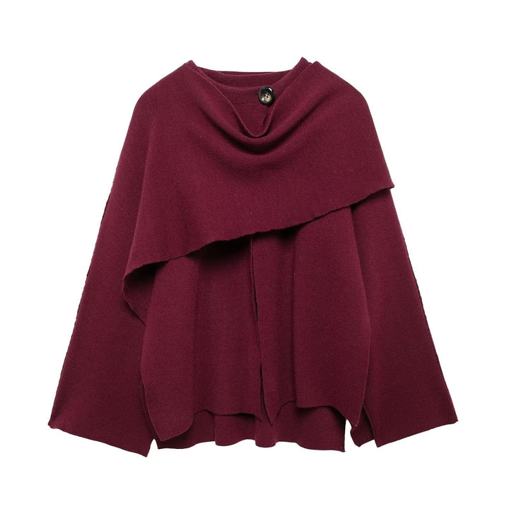 Women Asymmetrical Wool Blend Cape with Waterfall Collar and Loose Fall Mune Fashion
