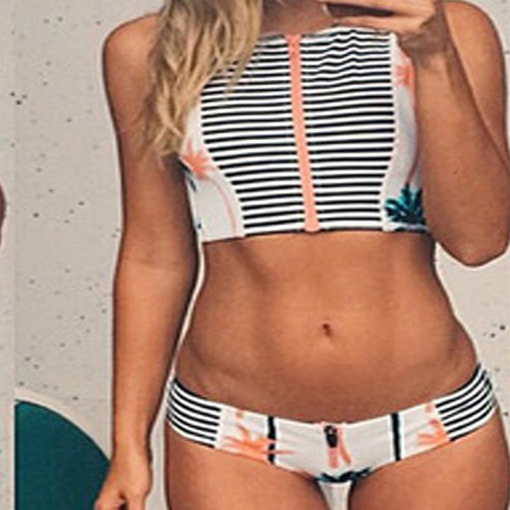 Women's Cropped Swim Set with Asymmetrical Zipper Mune Fashion