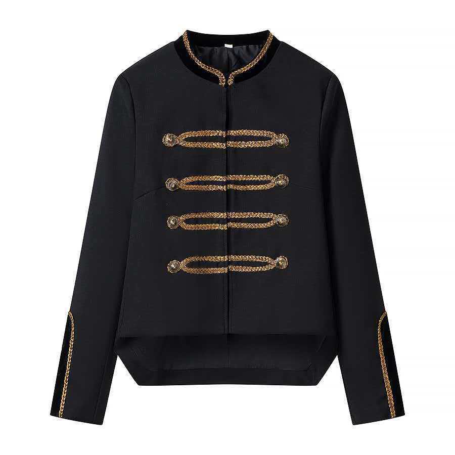 Women's Cropped Military Jacket with Decorative Cord and Velvet Collar Mune Fashion