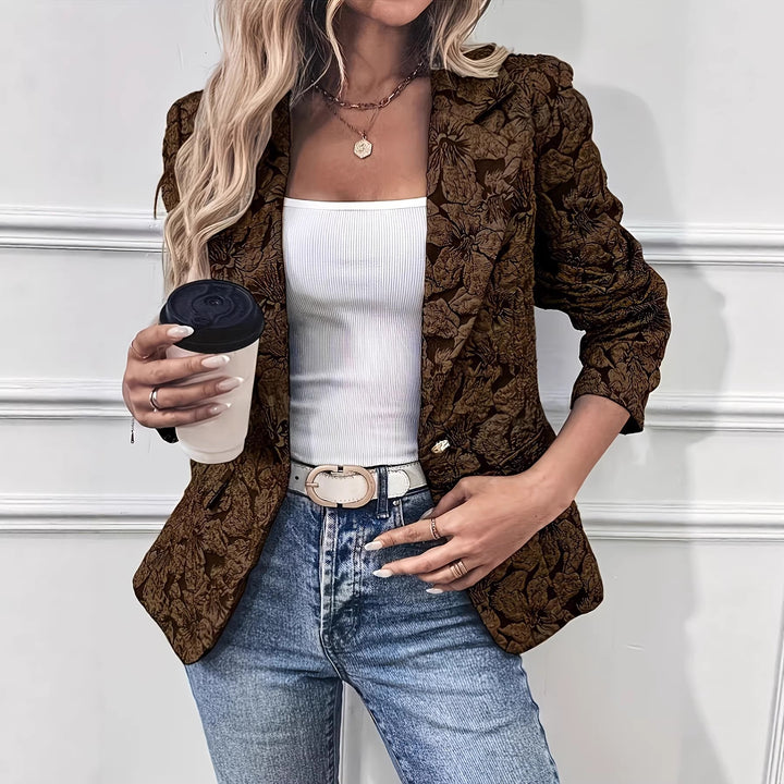 Women's Tailored Jacquard Blazer with Floral Relief Pattern Drune