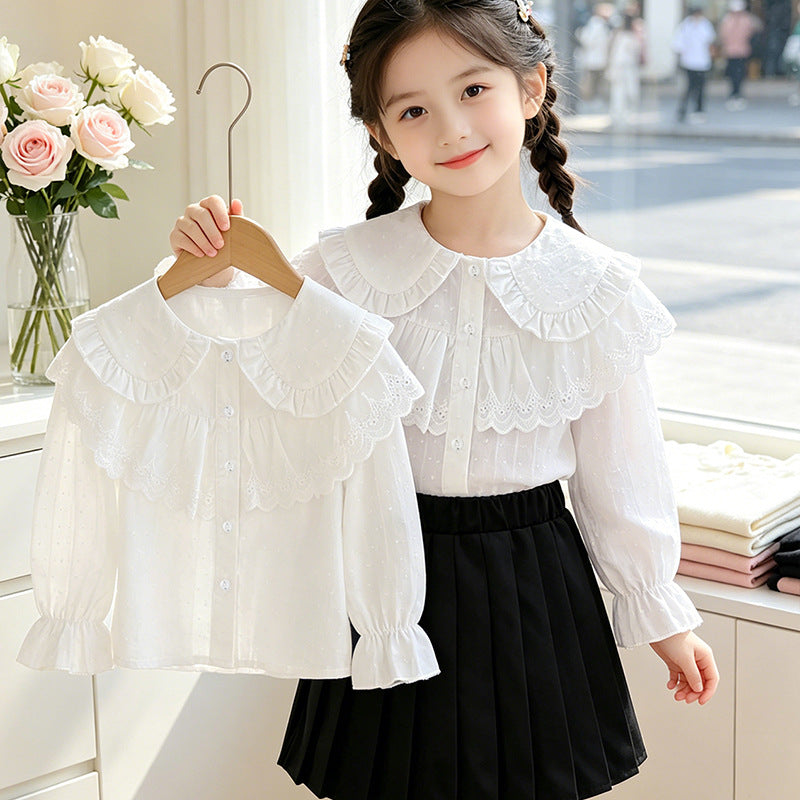 Girls Dressy Blouse with Romantic Ruffled Collar Mune Fashion