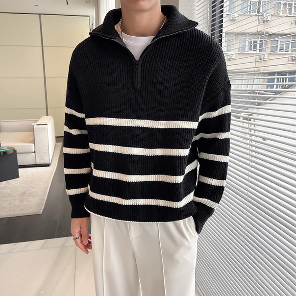Men's Stylish Knit Sweater with Stand-up Collar and Zipper Mune Fashion