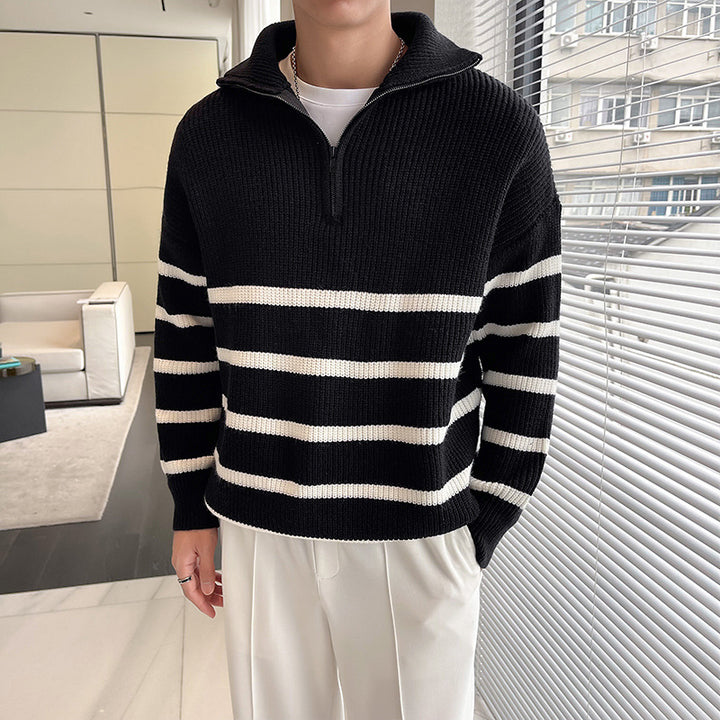 Men's Stylish Knit Sweater with Stand-up Collar and Zipper Mune Fashion