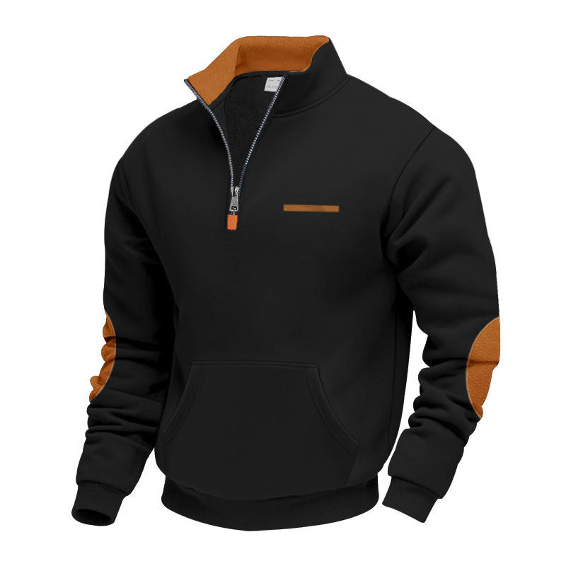 Men's half-zip sweatshirt with stand-up collar, kangaroo pocket, and elbow patches Mune Fashion