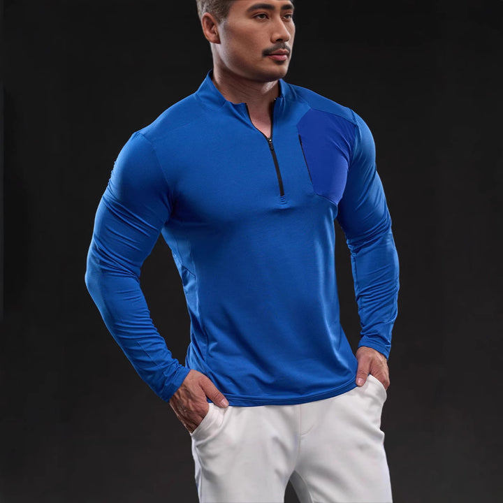 Men Breathable Functional Long Sleeve Shirt with Short Zip and Slim Fit Mune Fashion