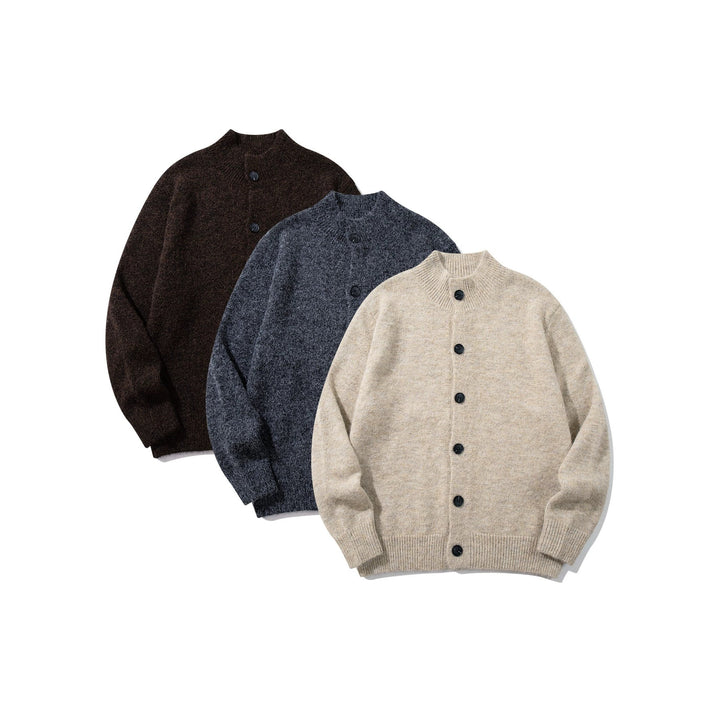 Unisex Chunky Knit Boucle Cardigan with Stand-Up Collar and Button Placket Mune Fashion