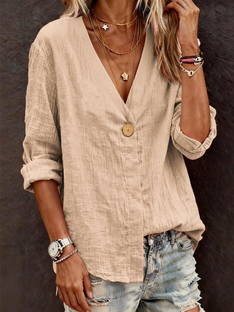 Ladies Lightweight V-Neck Blouse made of breathable material Mune Fashion