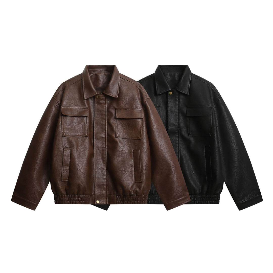 Women's short faux leather jacket in oversized look with flap pockets Mune Fashion