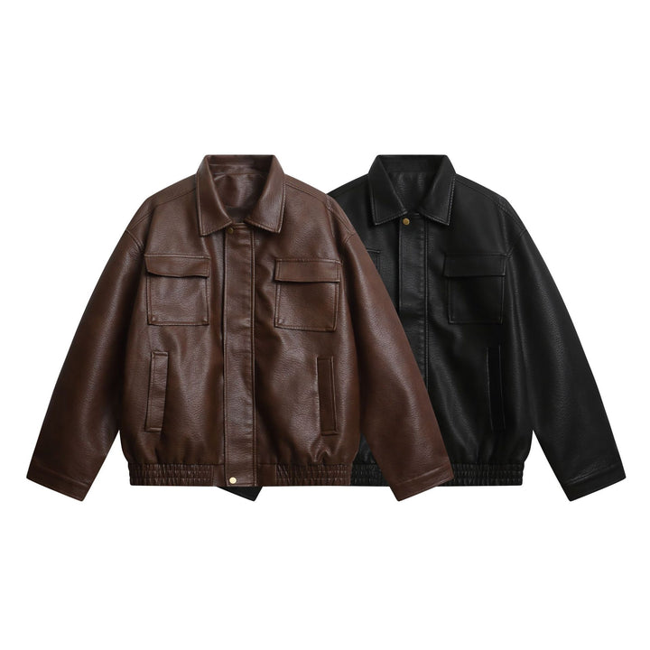 Women's short faux leather jacket in oversized look with flap pockets Mune Fashion