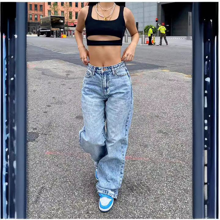 Women’s wide High-Waist Baggy Jeans with a deep crotch, five-pocket design and extra-long legs Mune Fashion
