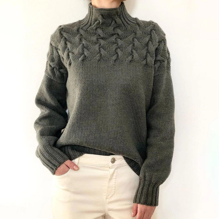 Ladies knit sweater with cable structure and high turtleneck Mune Fashion