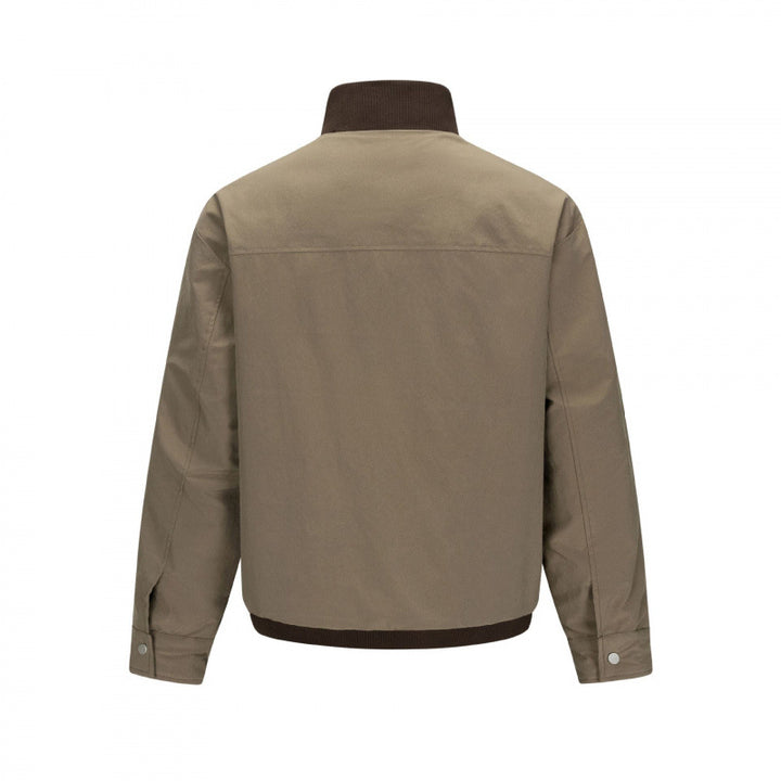 Men's short cut boxy bomber jacket with stand-up collar and snap button placket Mune Fashion