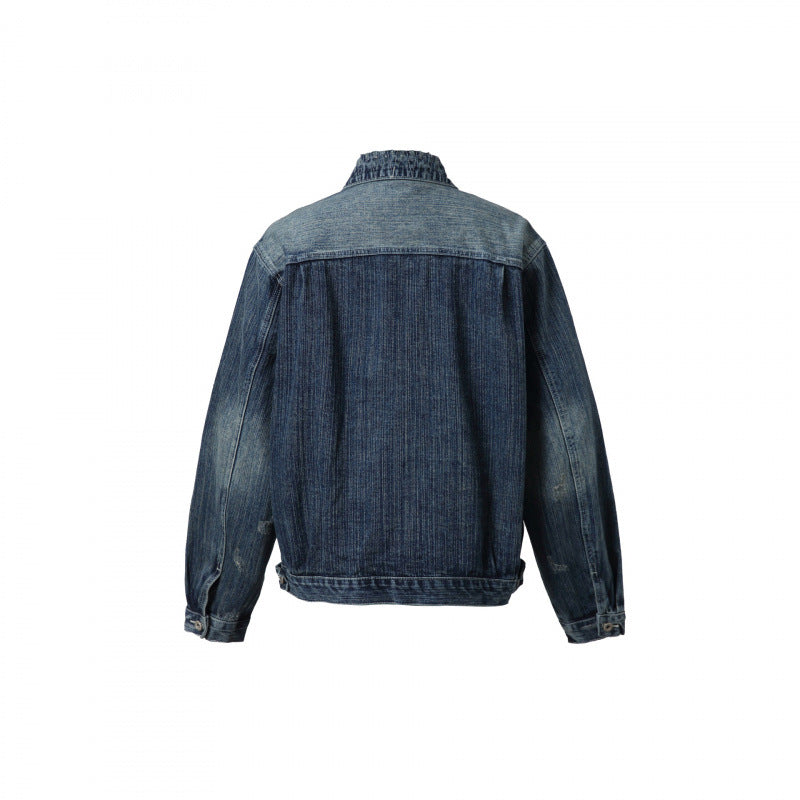 Men's Oversize Vintage Denim Jacket with Used Effect and Chest Pockets Mune Fashion