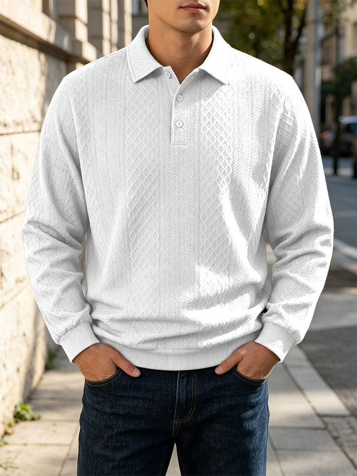 Men's fine-knit polo shirt with cable pattern and ribbed cuffs Mune Fashion