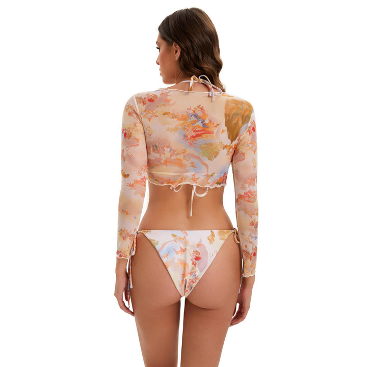 Women's bikini set with long-sleeve crop top and floral design Mune Fashion