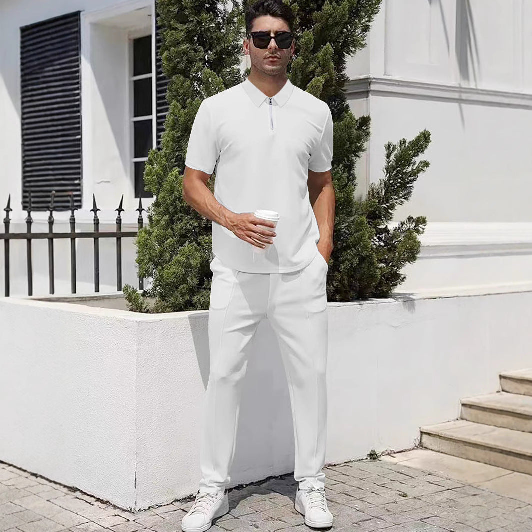 Men's urban travel polo shirt with short front zipper, elastic interlock and wrinkle-free care Mune Fashion