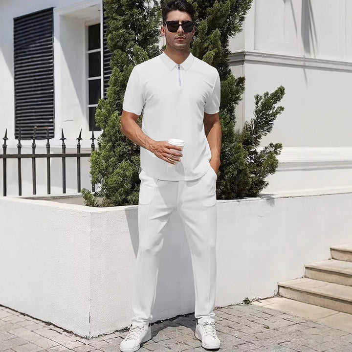Men's urban travel polo shirt with short front zipper, elastic interlock and wrinkle-free care Mune Fashion