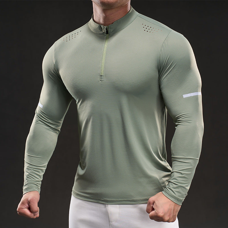 Men's compression training shirt with short zipper and breathable mesh structure Mune Fashion
