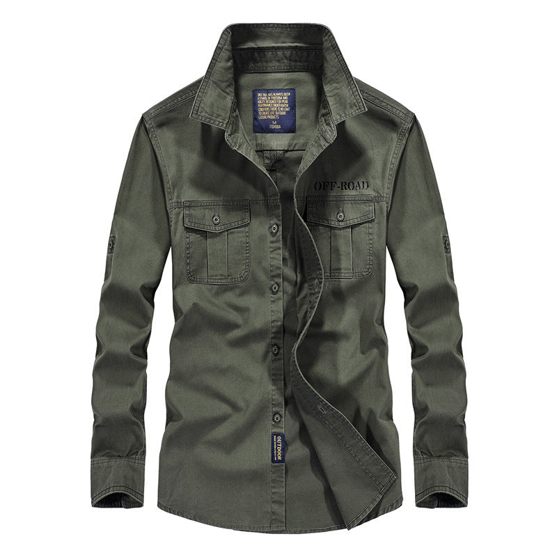 Men's Robust Canvas Utility Shirt with Chest Pockets and Kent Collar Mune Fashion
