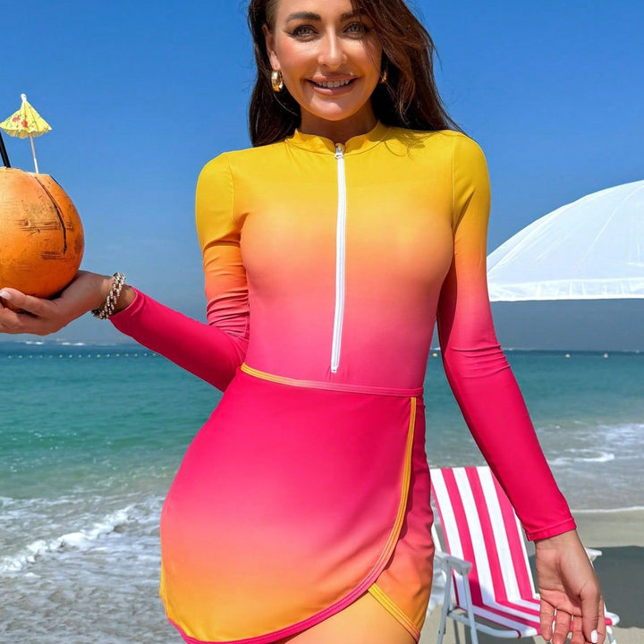 Women's sporty rash guard with zipper and elegant wrap detail Mune Fashion