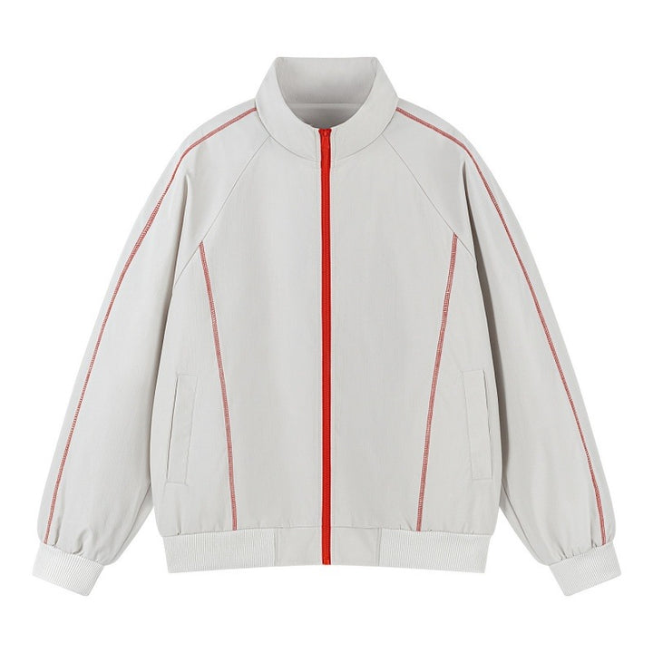 Men's Lightweight Raglan Bomber Jacket with Contrasting Flatlock Seams and Stand Collar Mune Fashion