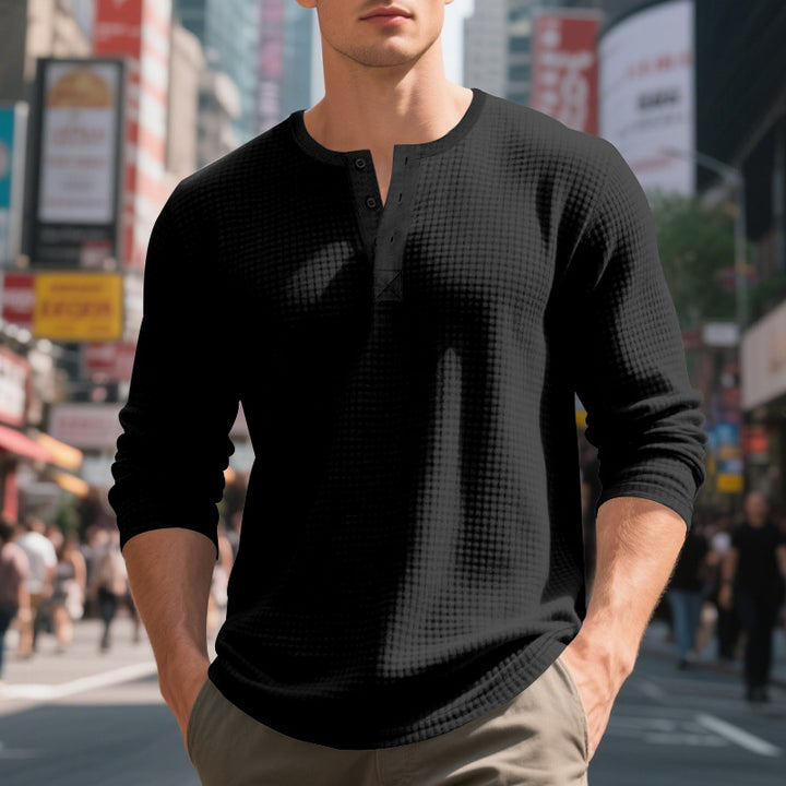 Men's nano thermoregulating waffle thermal shirt with short button placket and rounded hem Mune Fashion