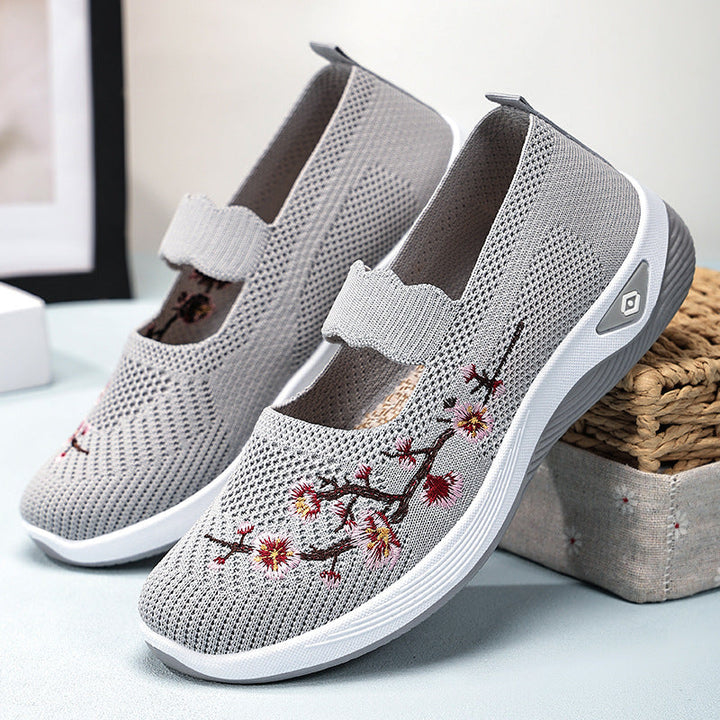 Women's Sporty Slip-On Sneakers with Floral Embroidery Design Mune Fashion